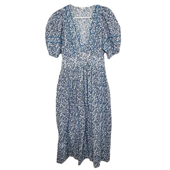 Poupette St Barth Rein MIDI Dress Floral Swiss Dot Medium Boho Puff Sleeve F16 - Picture 4 of 11